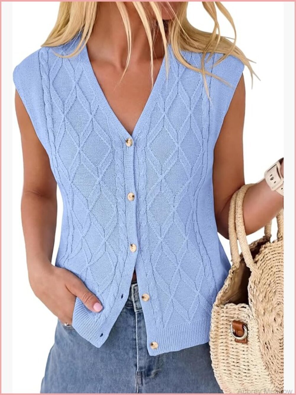 Lightweight Cable Knit Button Down Sweater Vest for Women